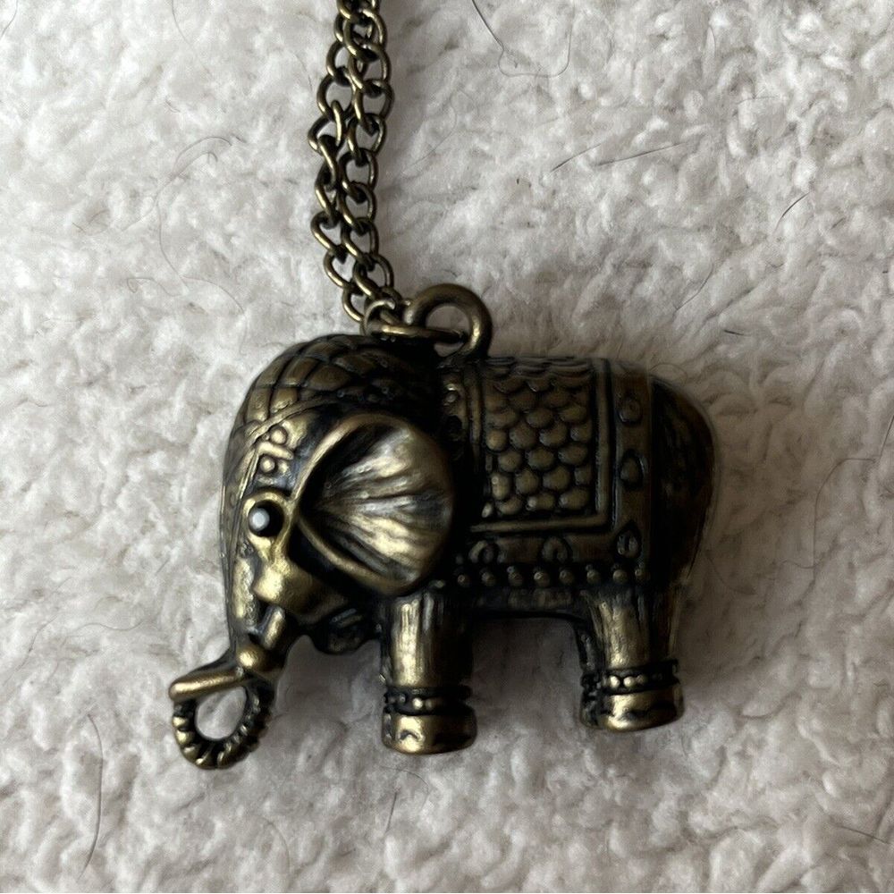Bronze‎ Tone Elephant Pendant Necklace Textured Boho Statement Jewelry